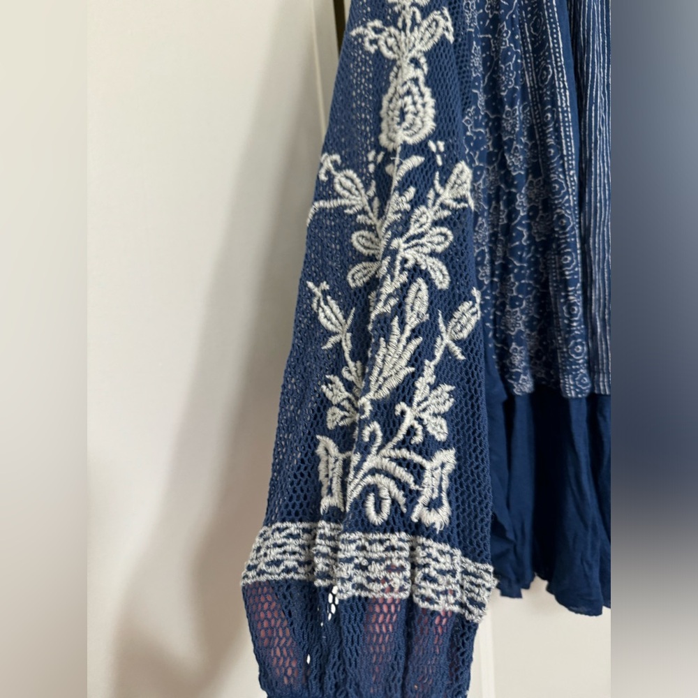 Free People Blue Indigo Dreams Embroidered Tunic Dress Top NWT - Picture 7 of 10